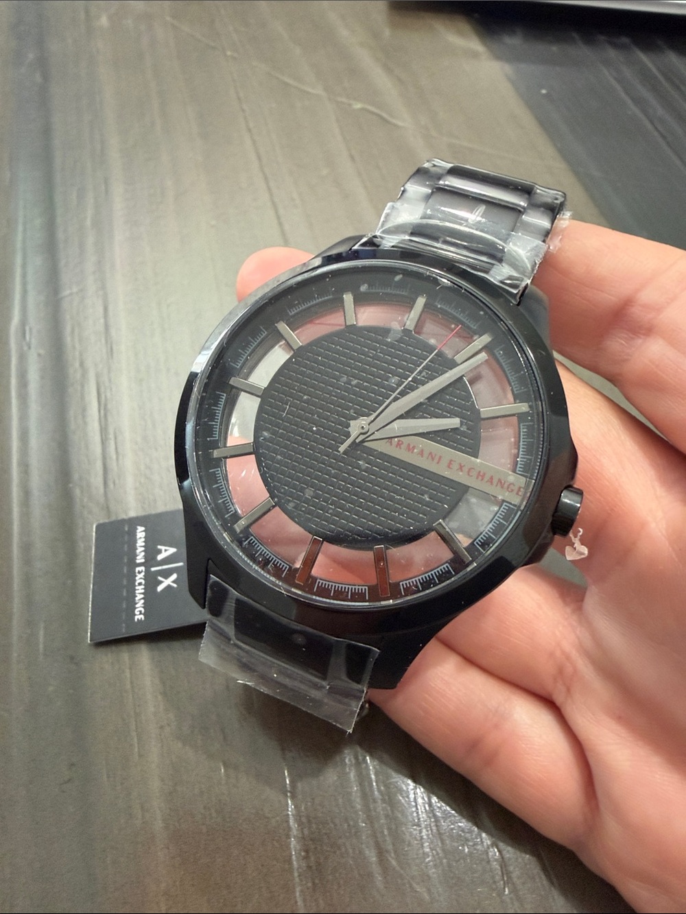 Armani Exchange Black Watch with Red Accent Dial